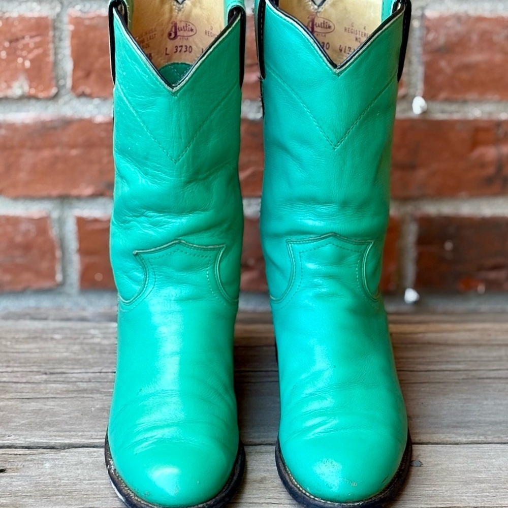 Justin L3730 Women’s Turquoise Leather Western Roper Cowboy Boots 5.5B - Picture 2 of 8